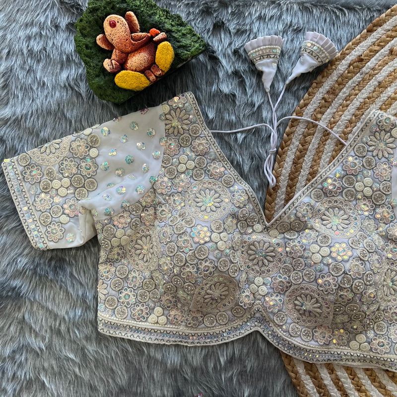 Off White Diamond Drape Heavy Embroidered Bridal Blouse