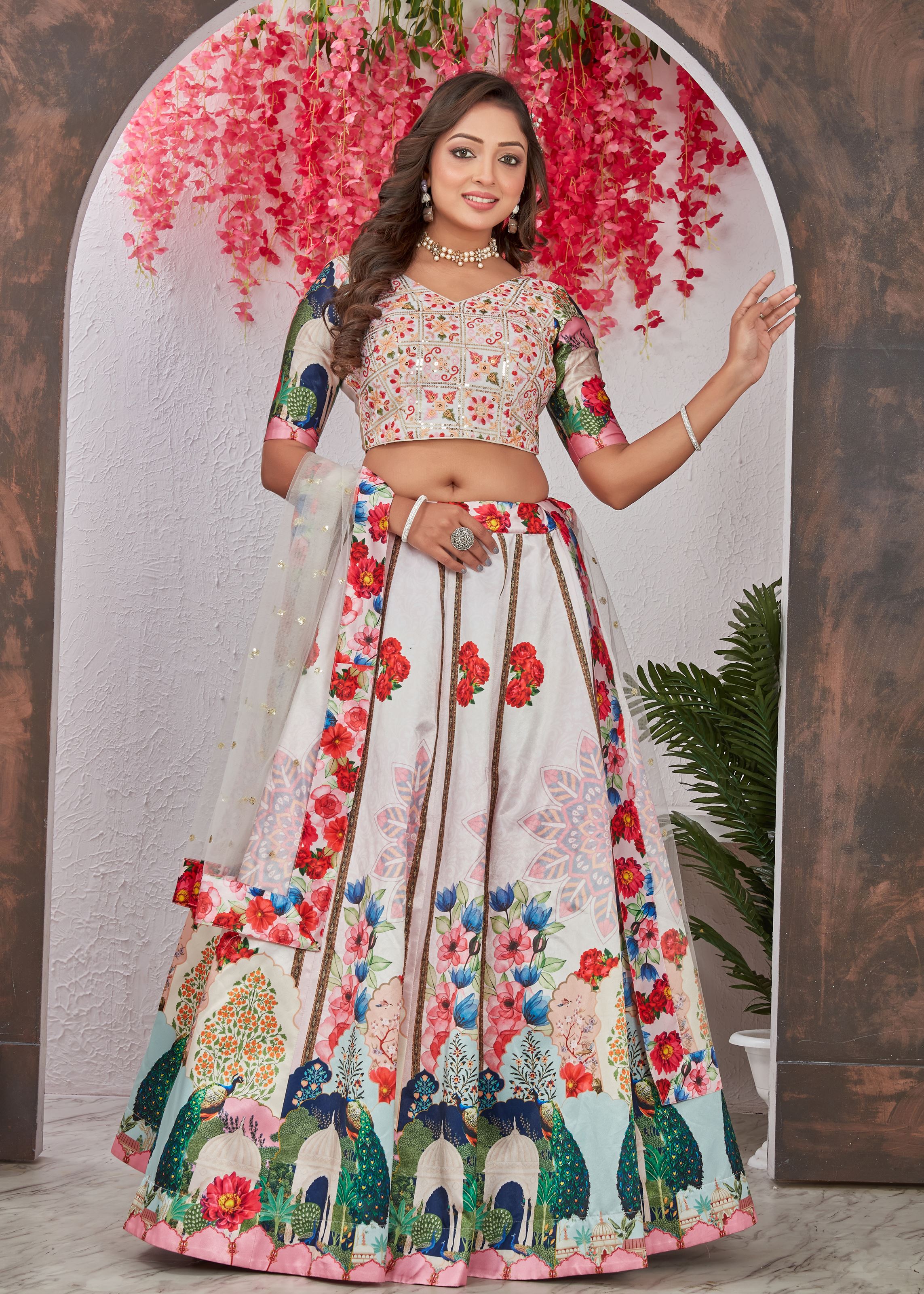 Off White Lehenga Choli With Heavy Digital Print