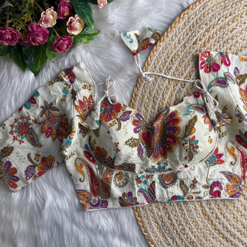 Off White Position Print Masaba Blouse With Codding  Sequence Work