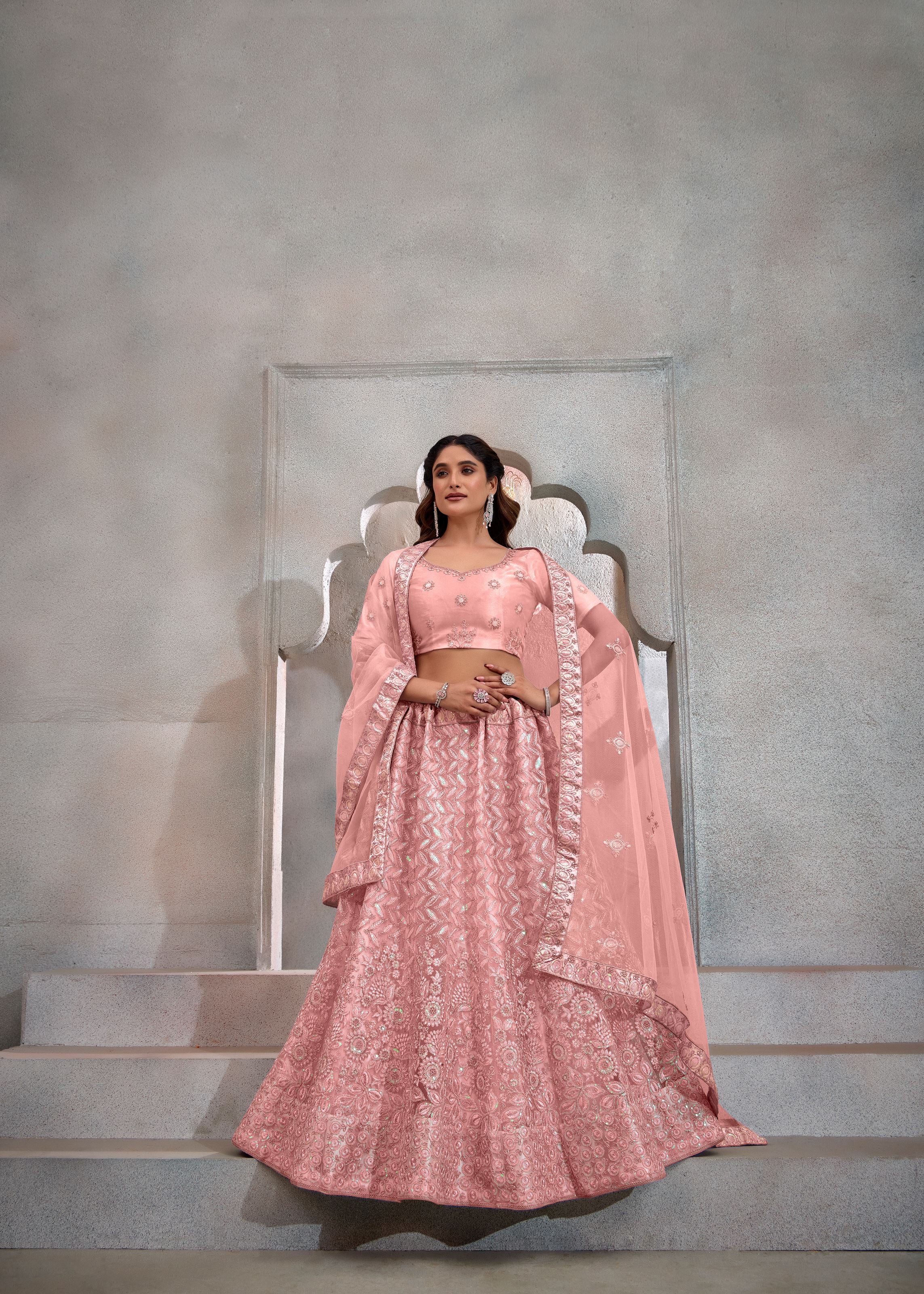 Peach Net Lehenga with Chic Sequin Work