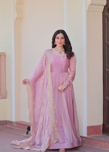 Pink Anarkali With Heavy 12 Kali Stitched Work