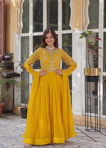 Yellow Anarkali With Heavy Embroidery Work