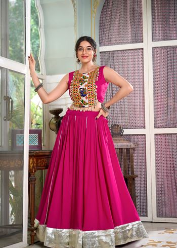 Pink Classic Rayon Lehenga Choli with Gota Patti Highlights