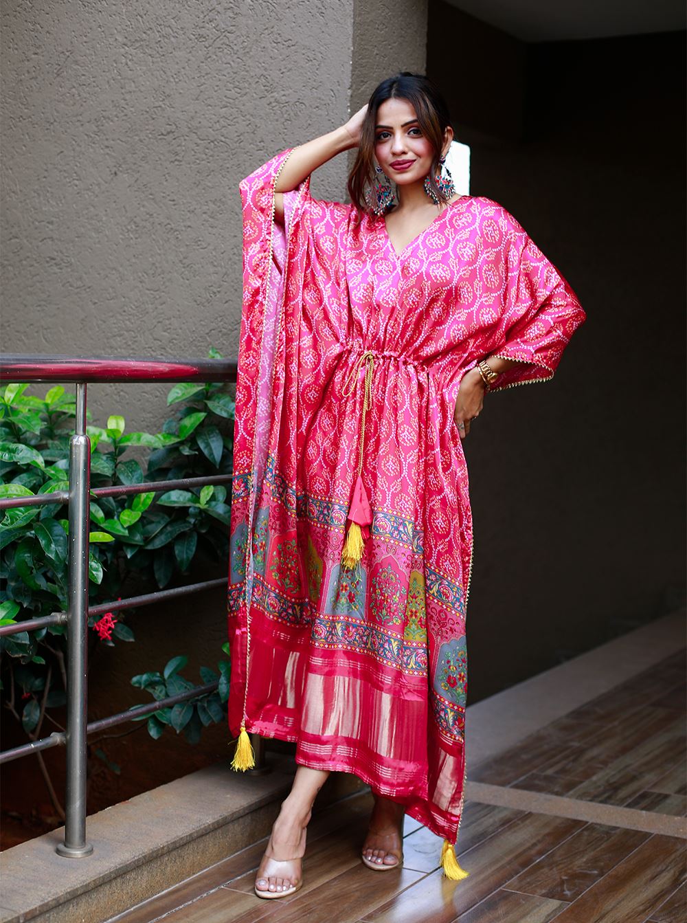 Pink Color Pure Gaji Silk Kaftan with Gotta Patti  Tassels
