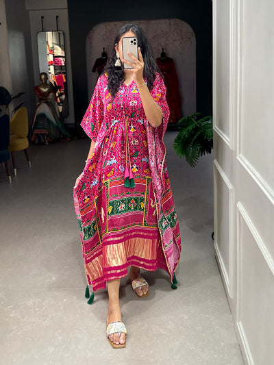 Pink Color Pure Gaji Silk Kaftan with Gotta Patti  Tassels