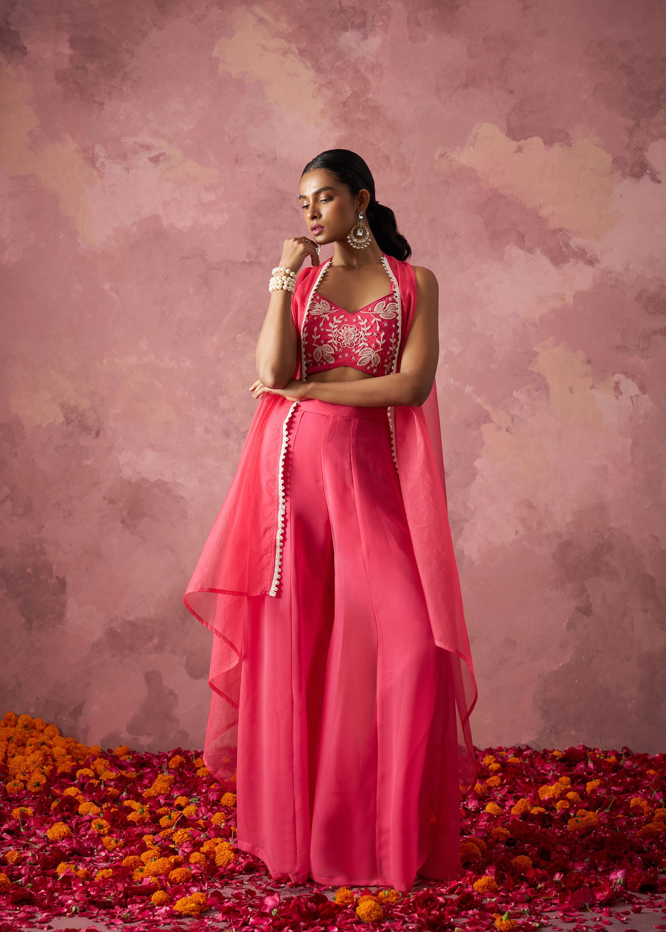 Pink Georgette Lehenga with Pure Khatli Work Blouse