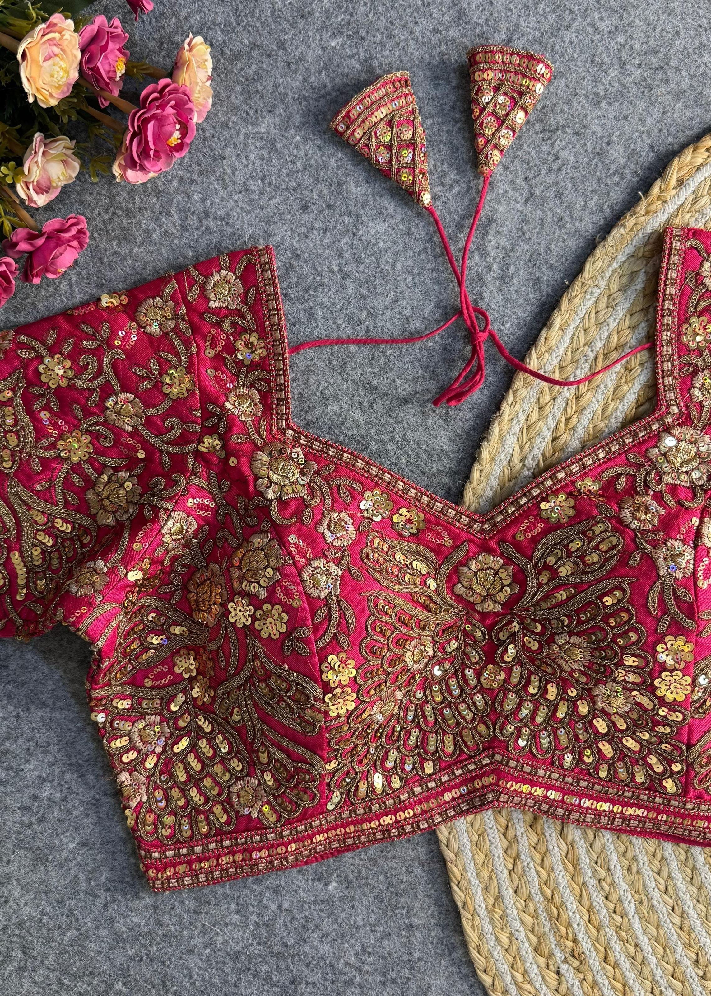 Pink Heavy Codding  Sequin Bridal Blouse