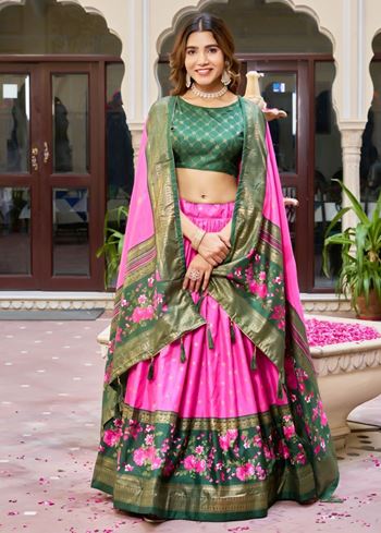 Pink Lehenga Choli With Bandhej and Ajrakh Print