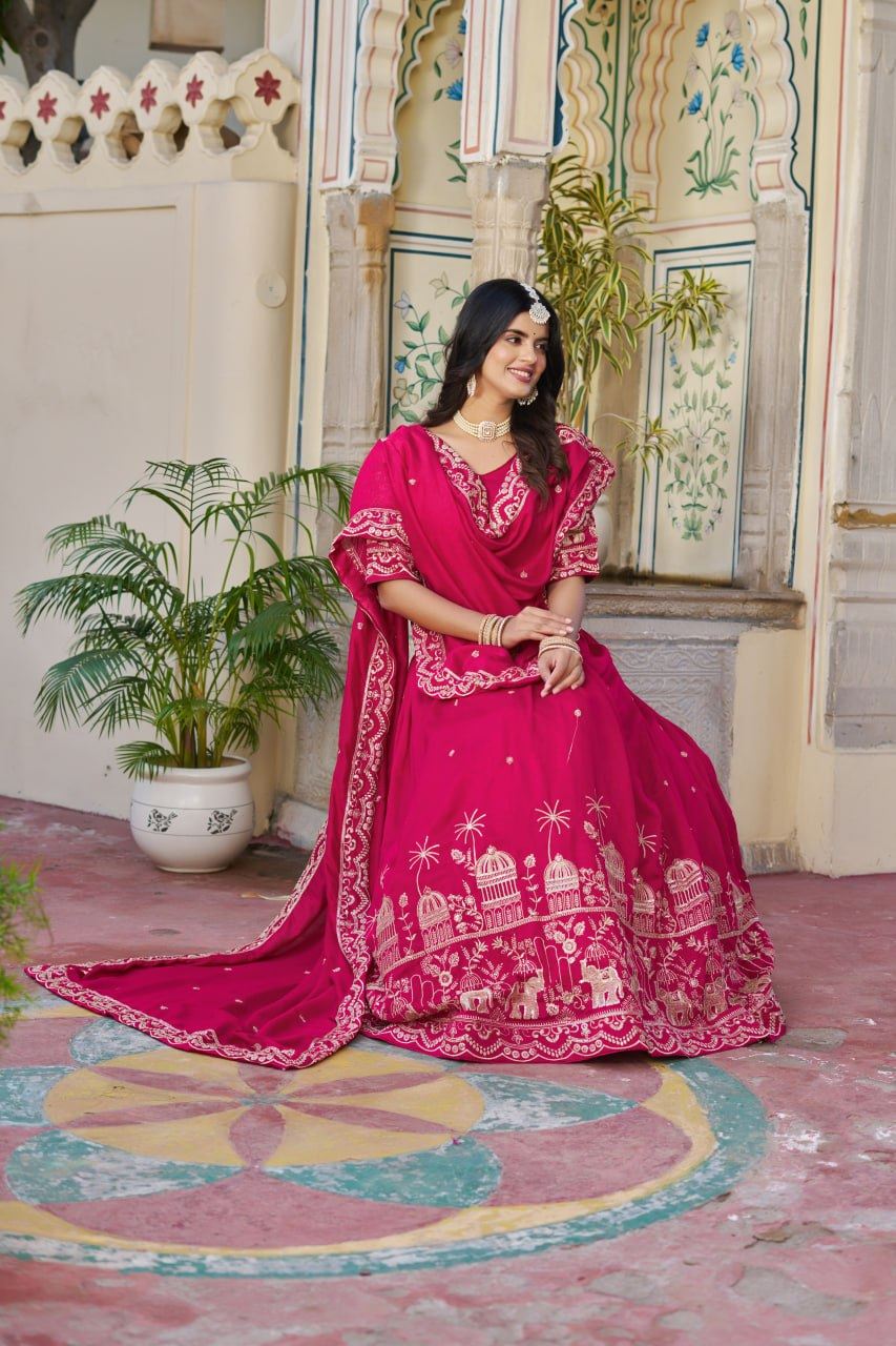 Pink Lehenga Choli with Embroidery Rajwadi Work
