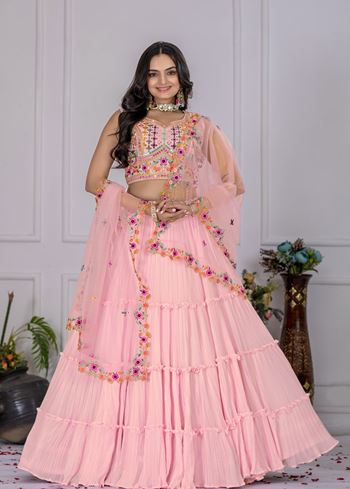 Pink Lehenga Choli With Embroidery With Multi Thread  Sequence Work