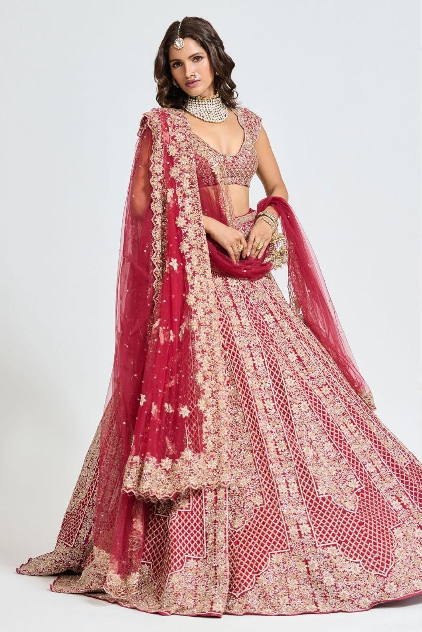 Pink Lehenga Choli With Figure Embroidery  Jari Work And Heavy Sequins Work