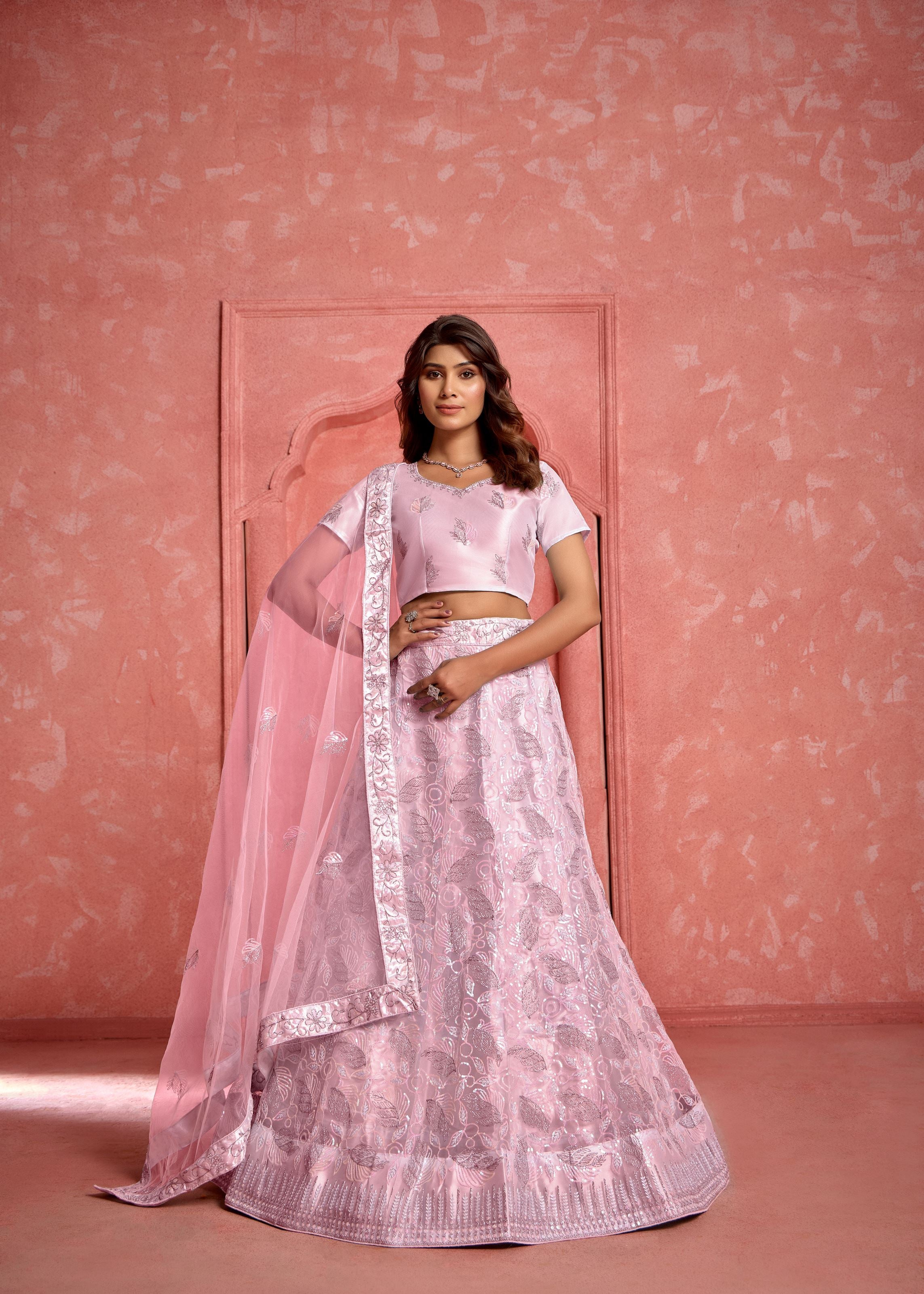 Pink Lehenga Choli With Heavy Sequence Embroidered