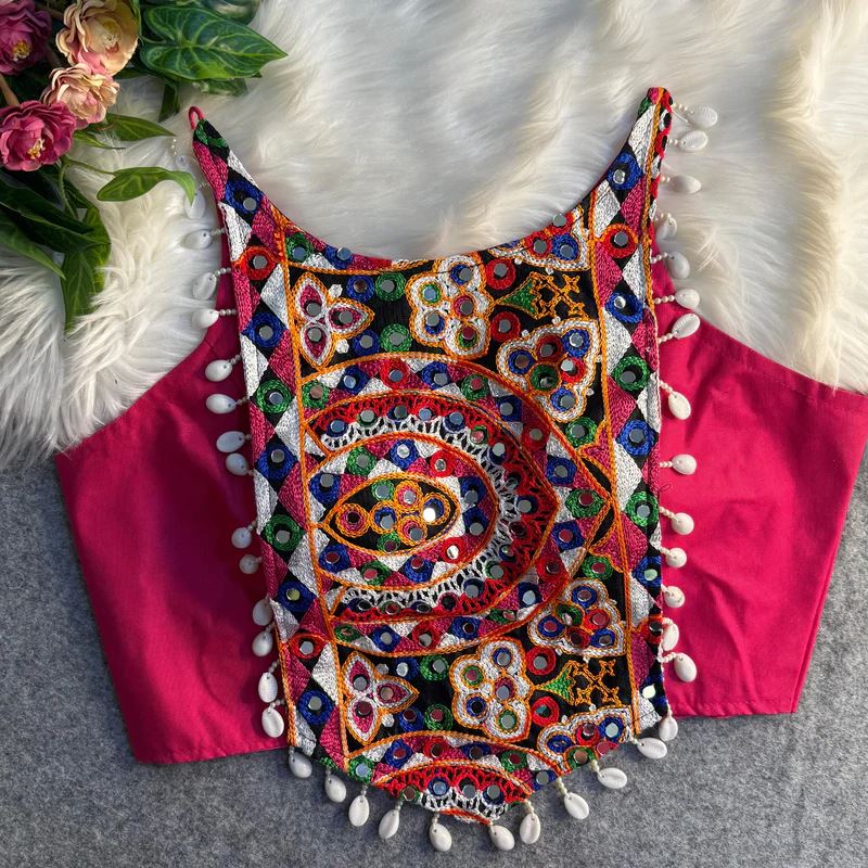 Pink  Spaghetti Blouse With Real Shell  Handwork