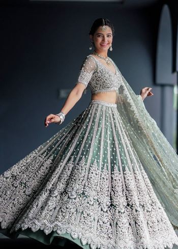 Pista Green Lehenga Choli with Dori & Sequins Work
