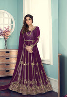 Purple Heavy Designer Suit With Heavy Embroidery Work