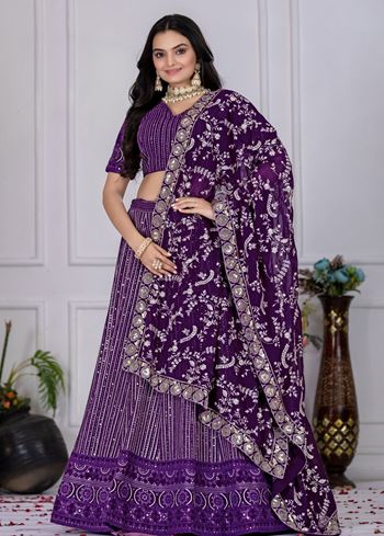 Purple Lehenga Choli With Embroidery With Multi Thread Sequence Work