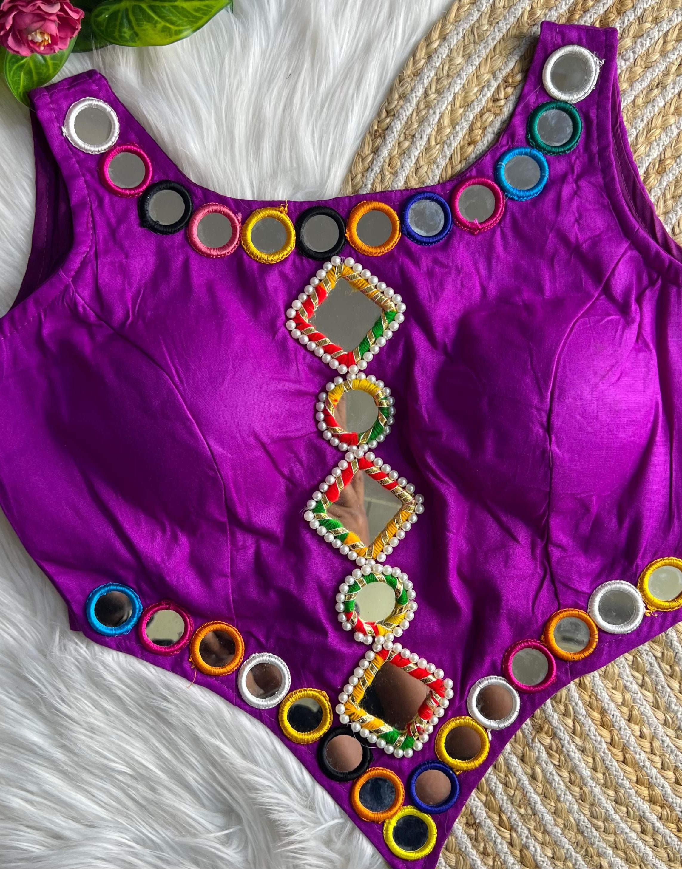 Purple Real Mirror Navratri Handwork Blouse