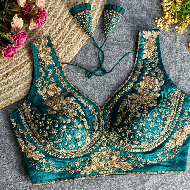 Rama Elegant Bridal Sabyasachi Blouse with Heavy Work -12"Sleeves Attached