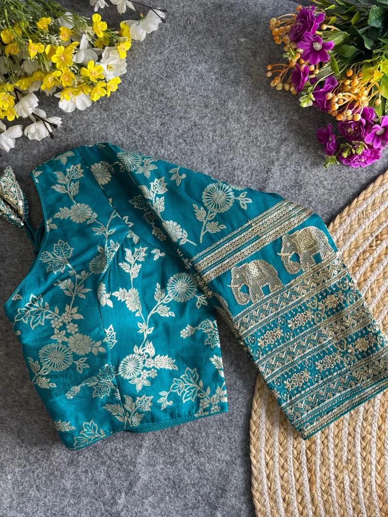 Rama Elegant Silk Blouse with Intricate Elephant Design