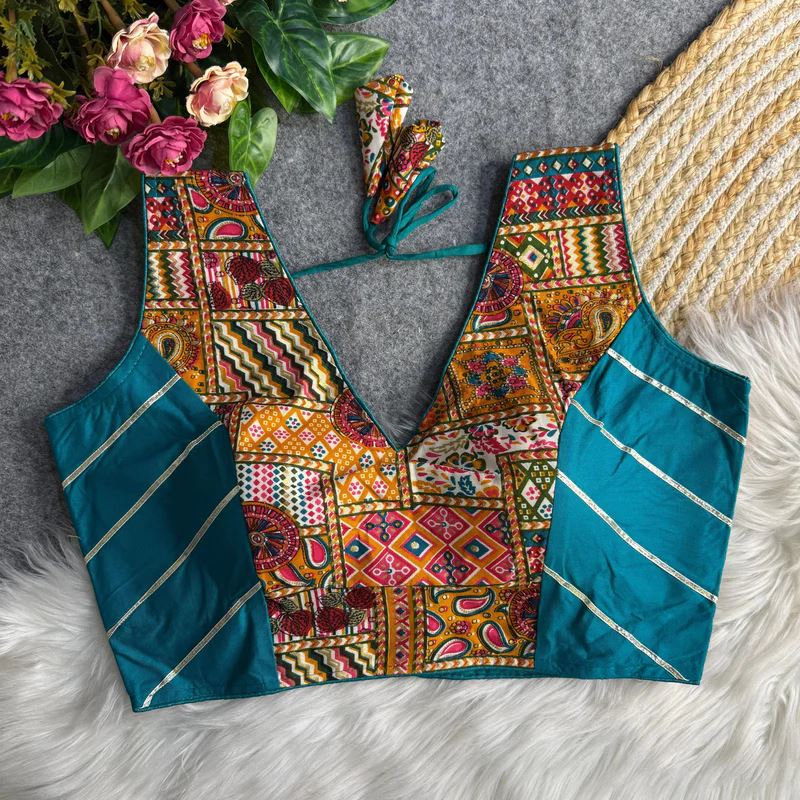 Rama  Ethnic Print Garba Blouse with Bold Contrast Look