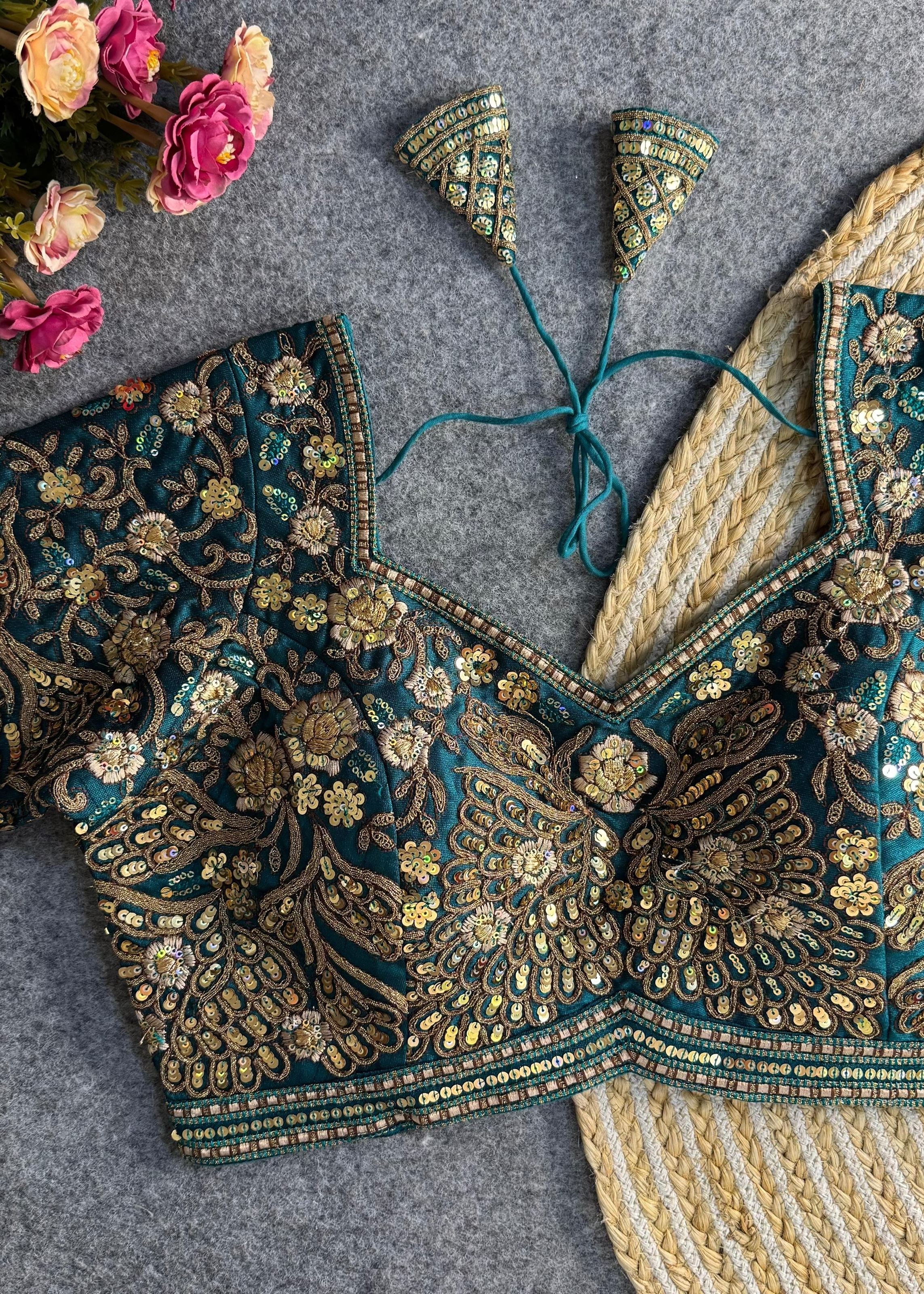 Rama Green Heavy Codding  & Sequin Bridal Blouse