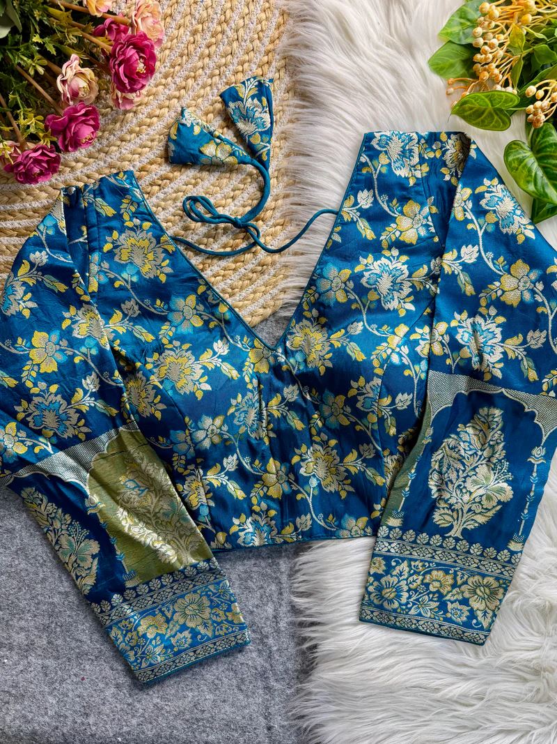 Rama Soft Dola Silk Blouse with Woven Motifs & Full Sleeves