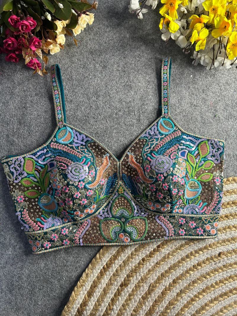 Rama Vibrant Boho Spaghetti Blouse with Mirror & Thread Work