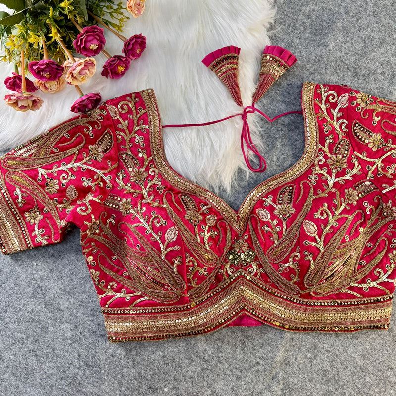Rani Pink Designer Blouse with Heavy Sequin Embroidery