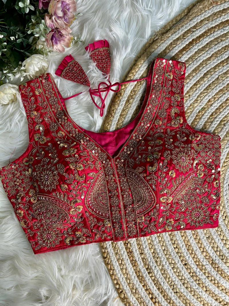 Rani Pink Heavy Handwork Partywear Blouse  Elegance in Every Stitch