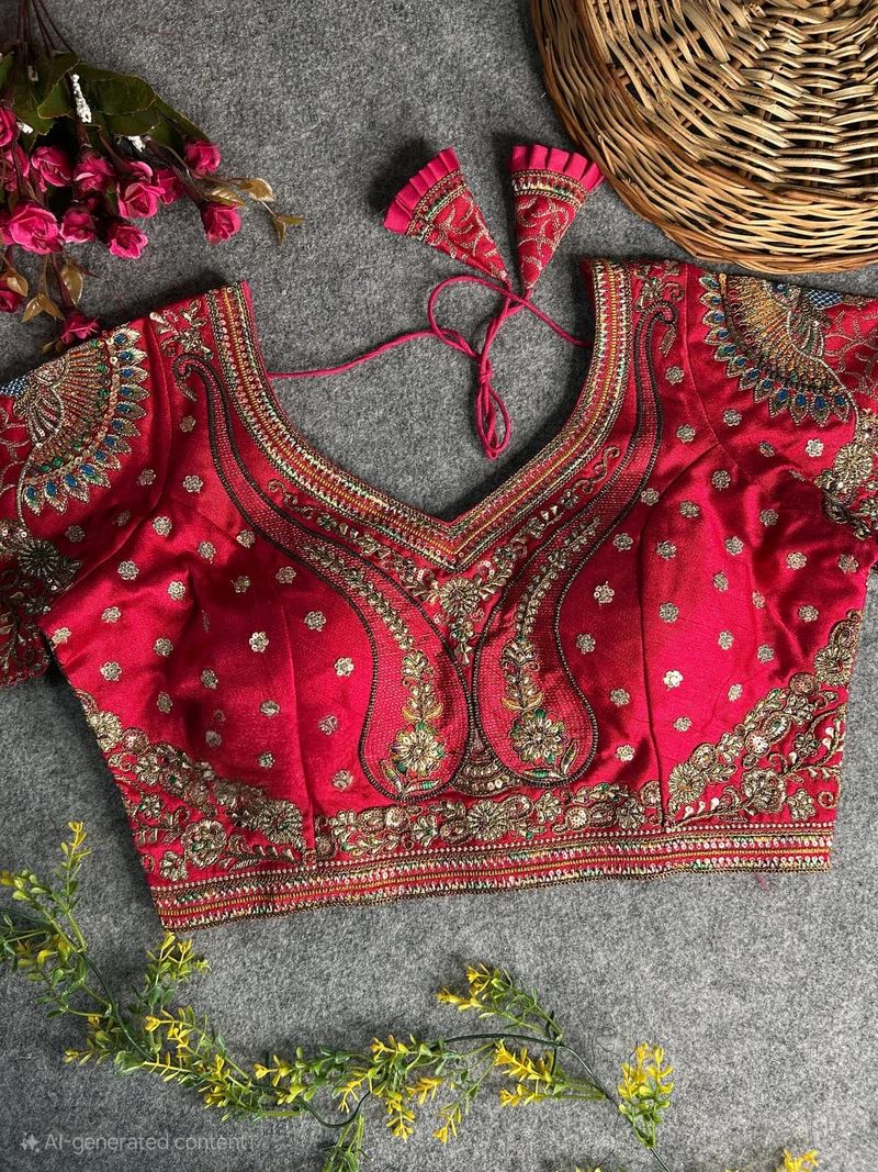 Rani Pink Peacock Embroidery Work Blouse – Heavy Work on Back & Sleeves