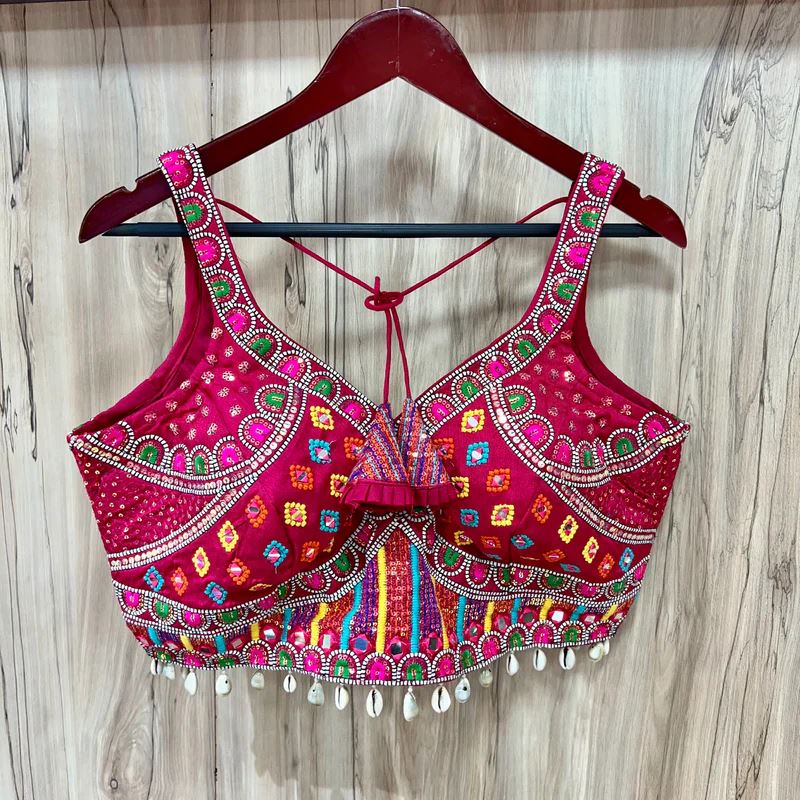 Rani Pink Timo Silk Royal Shine Blouse with Real Mirror Work –10" Sleeve Attached