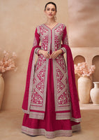 Rani Pink Top-Lehenga With Embroidery With Sequins Work (Free Size Stitched Upto 42)
