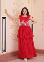 Red Anarkali With Heavy Beads Embroidered work