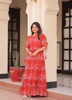 Red Anarkali With Heavy Printed Work