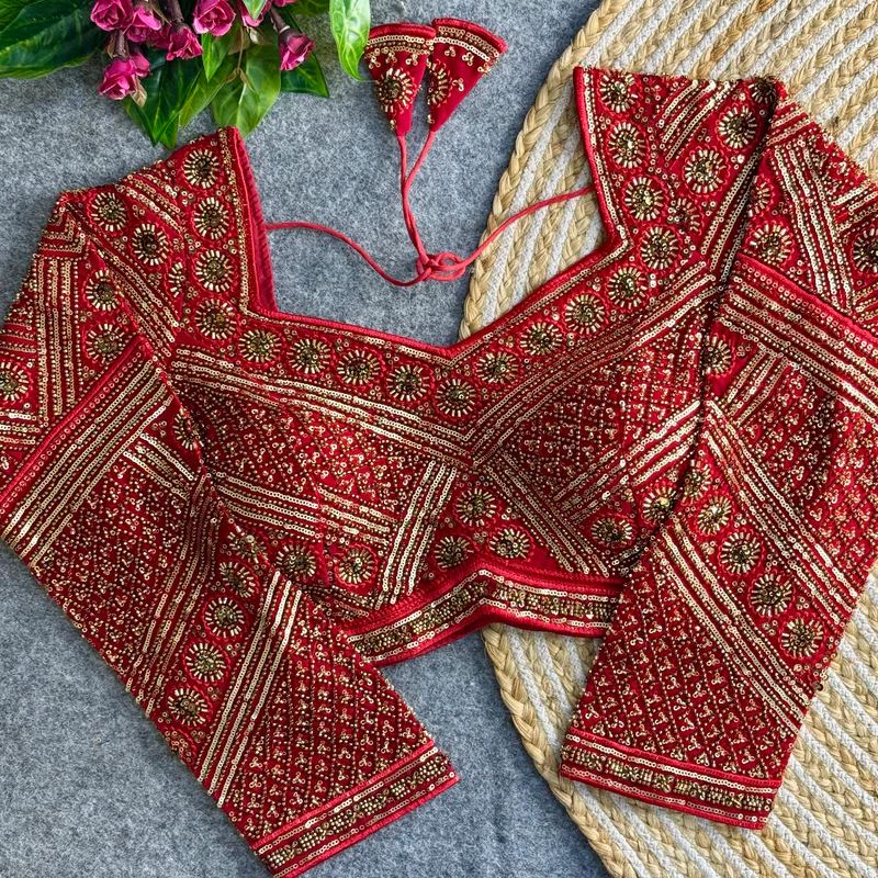 Red Georgette Blouse with Heavy Sequin & Zardosi Work