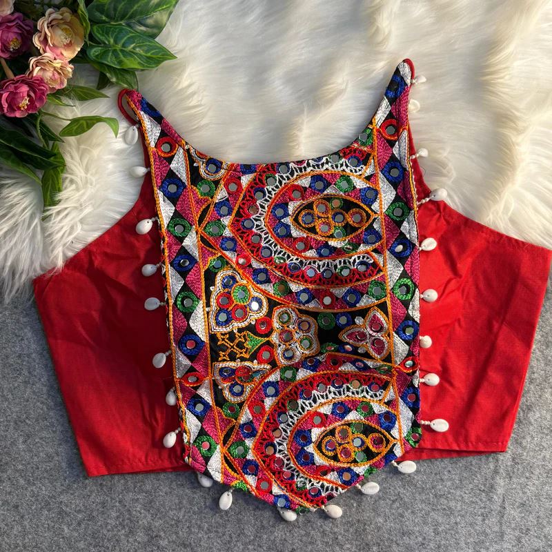 Red Spaghetti Blouse With Real Shell  Handwork