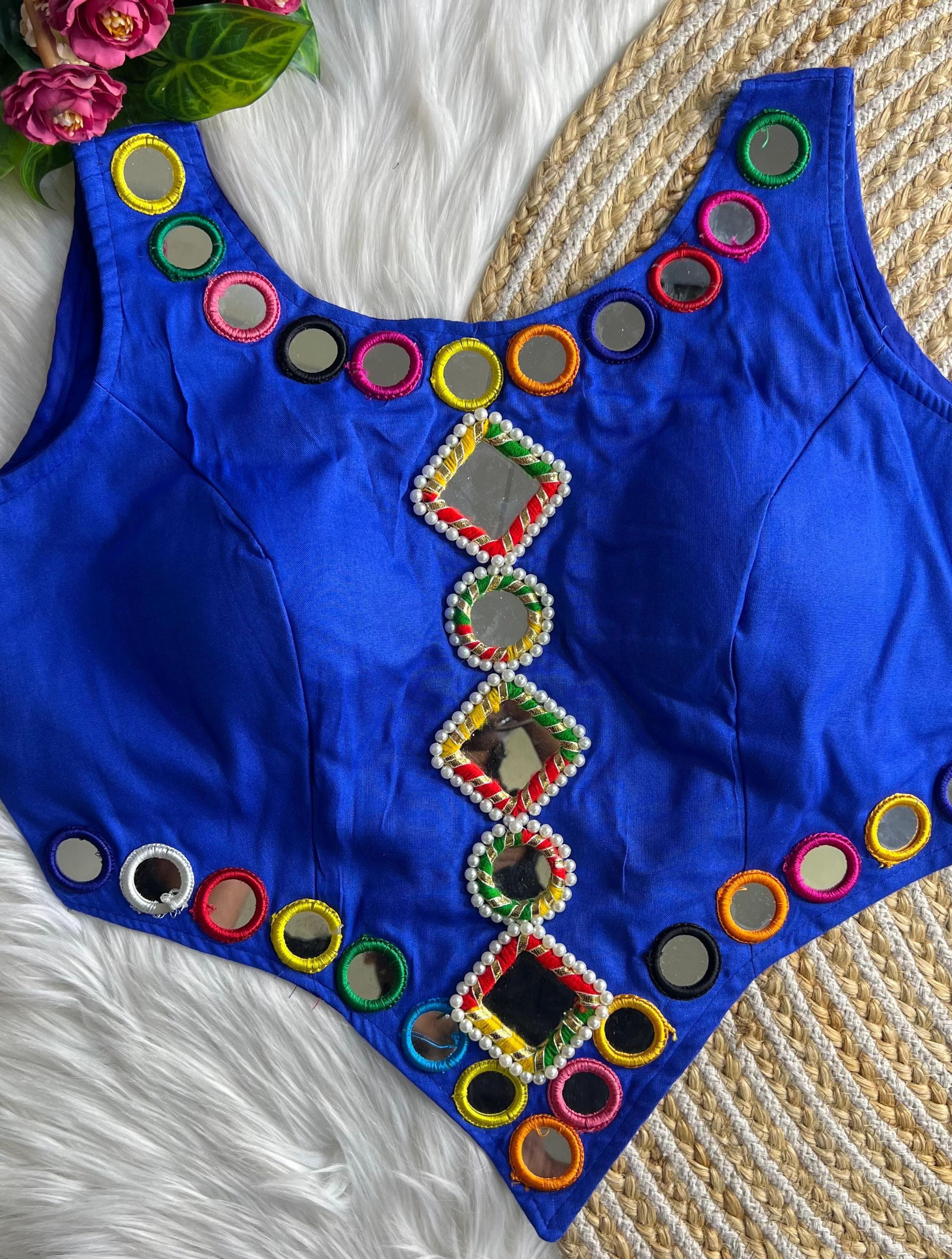 Royal Blue Real Mirror Navratri Handwork Blouse