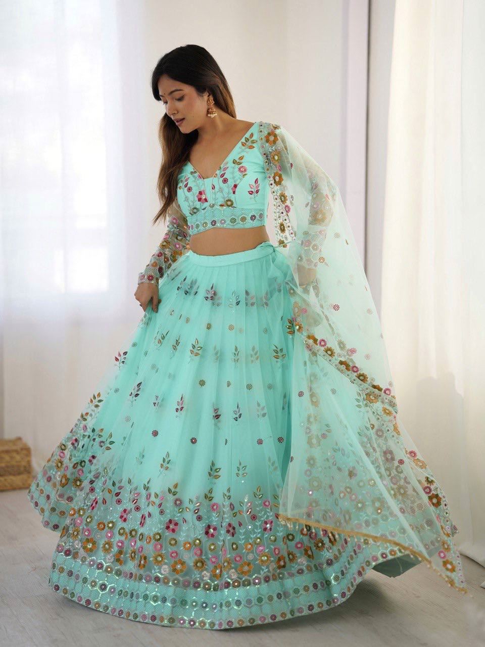 Seagreen Lehenga Choli With Thread  Sequnce Work