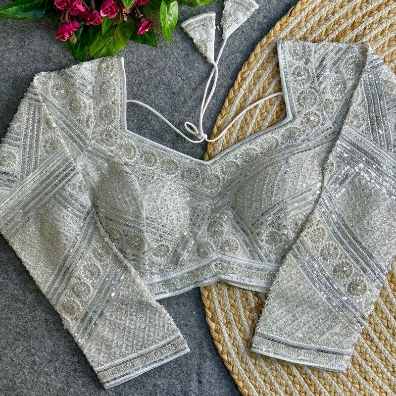Silver Georgette Blouse with Heavy Sequin & Zardosi Work