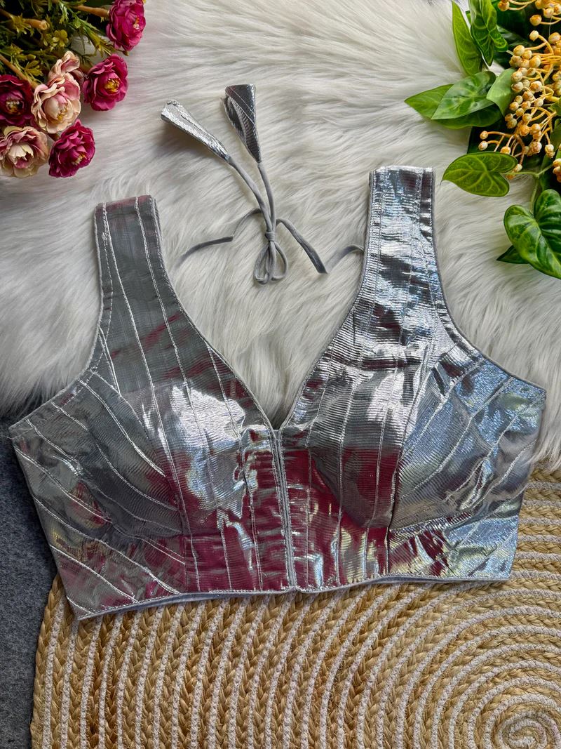 Silver Mirror Gleam Festive Wear Gota Patti Blouse