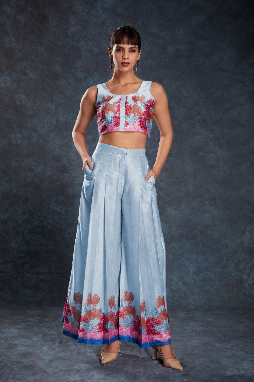 Sky Blue Co-Ord Set  with Printed Work