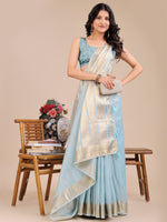 Sky Blue Organza Woven Designer Traditonal Wear Saree