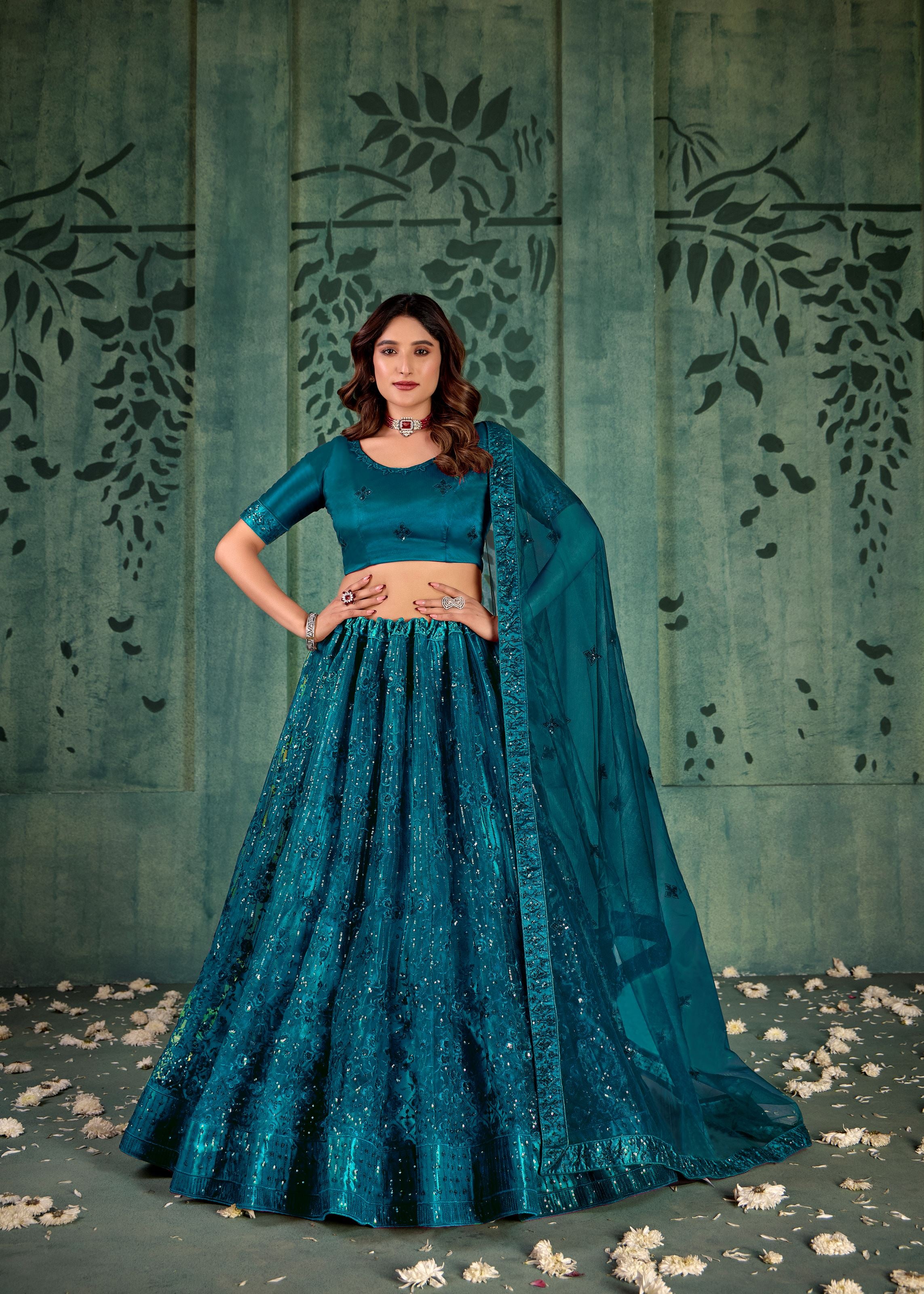 Teal  Lehenga Choli With Heavy Sequence Embroidered