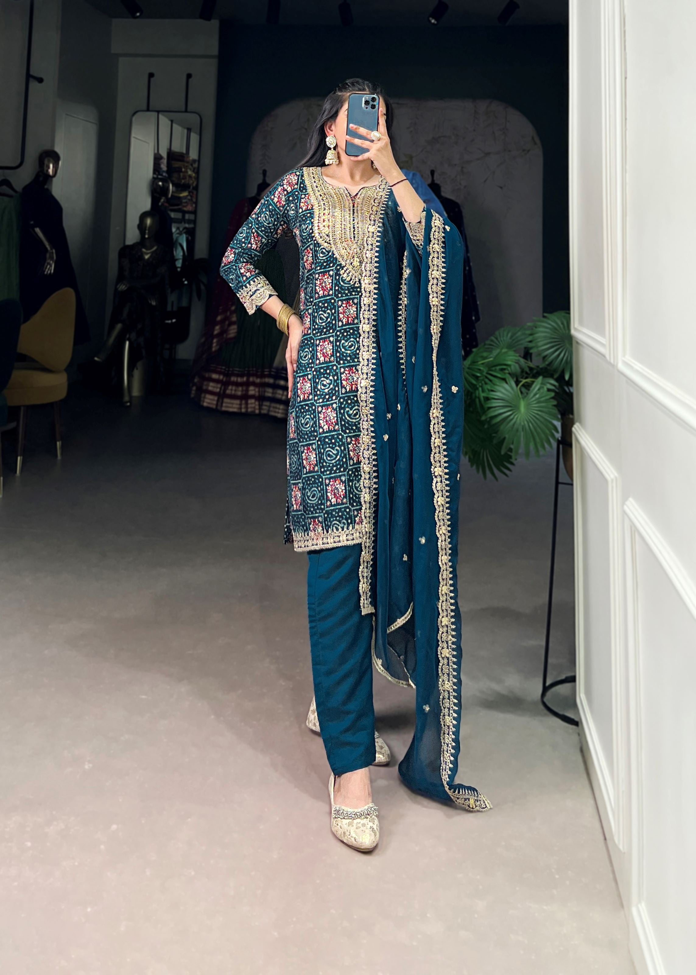 Teal Pure Comfort With Pure Style Printed Pure Rayon Salwar Suit