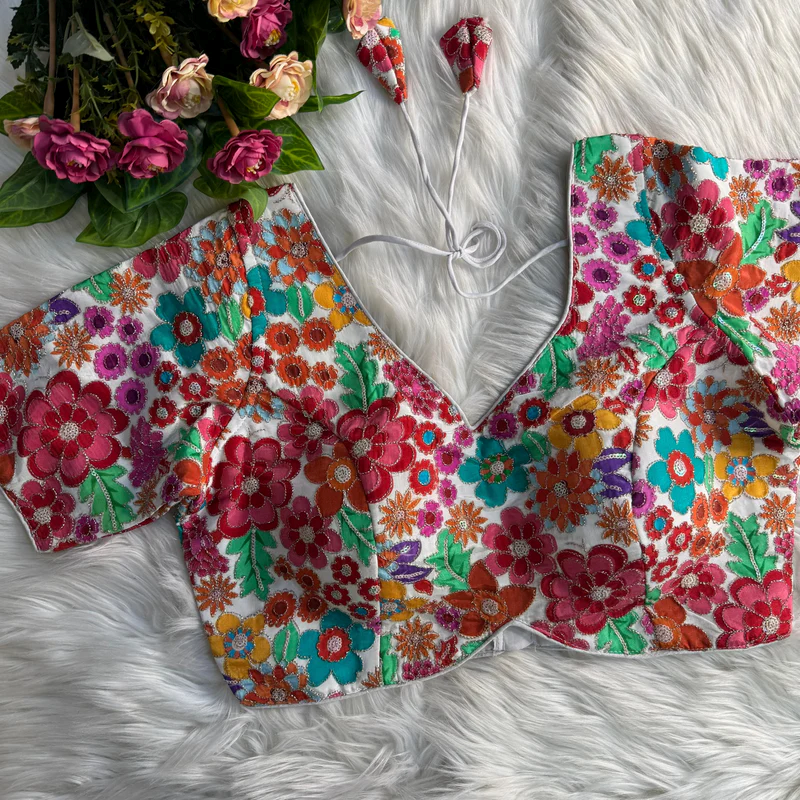 White Blossom Charm Embroidered Designer Blouse