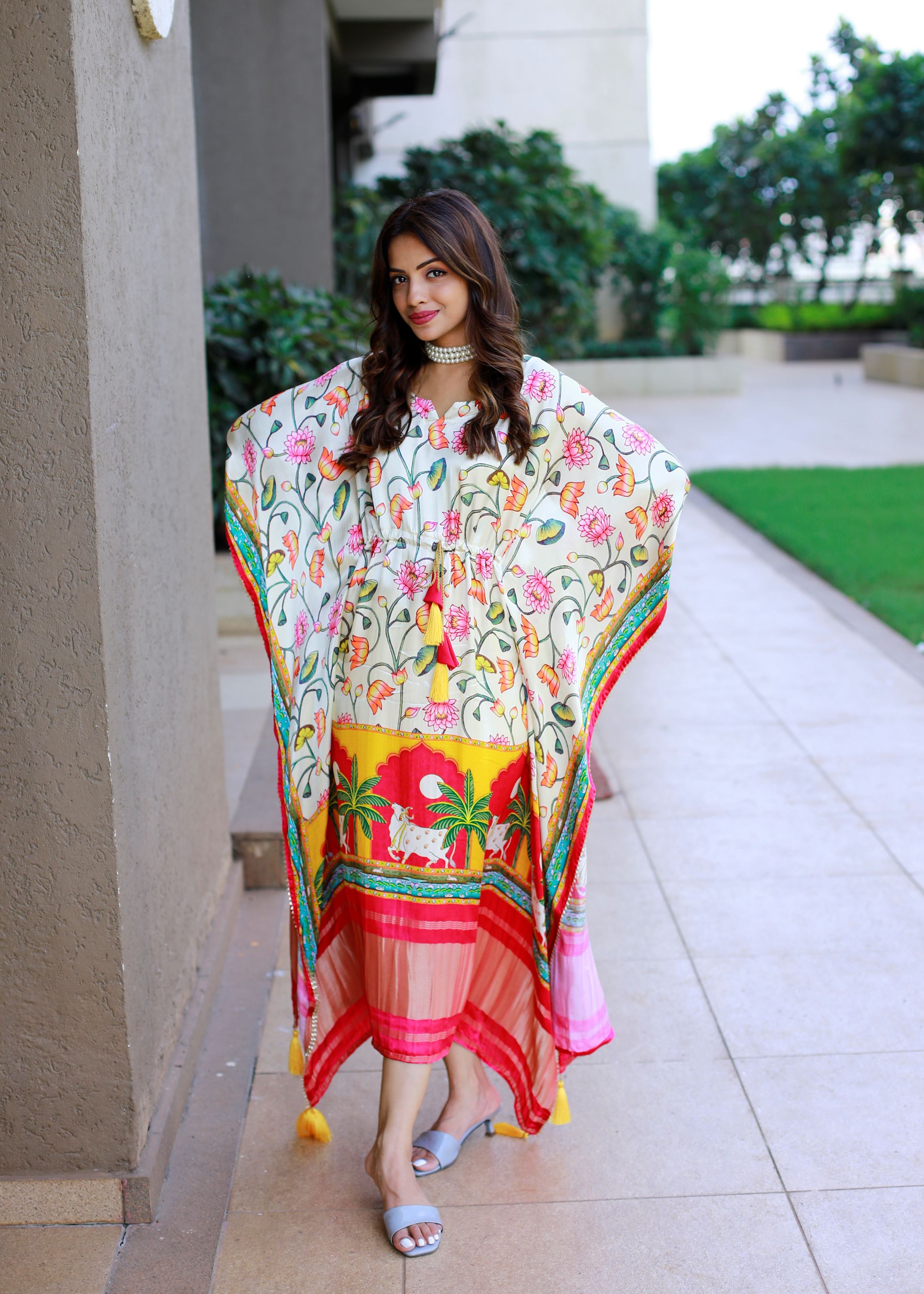 White Color Pure Gaji Silk Kaftan with Gotta Patti  Tassels