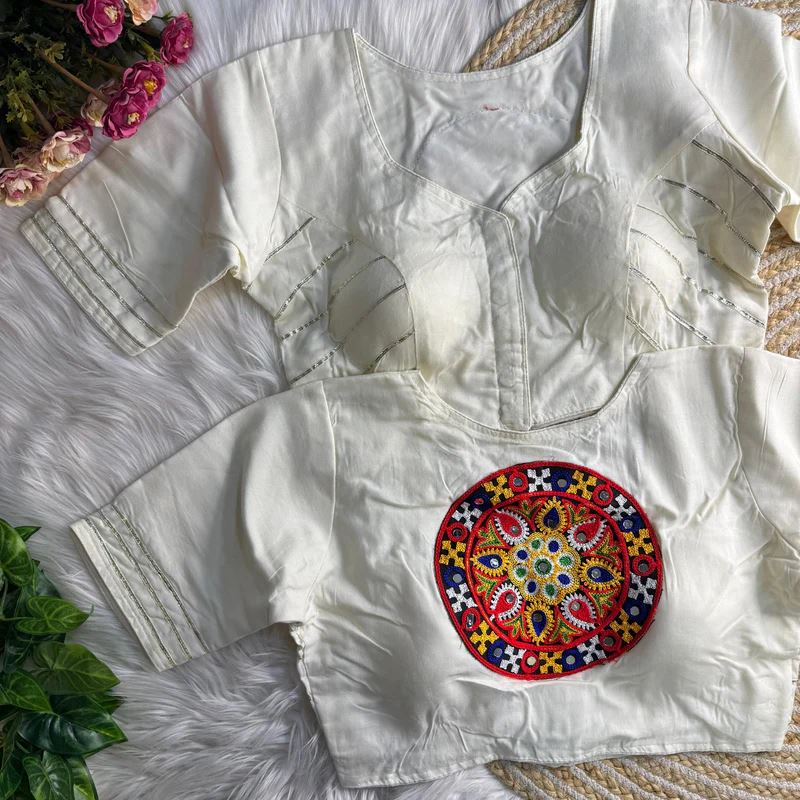 White Elegant Gota Work Blouse for Navratri Celebrations
