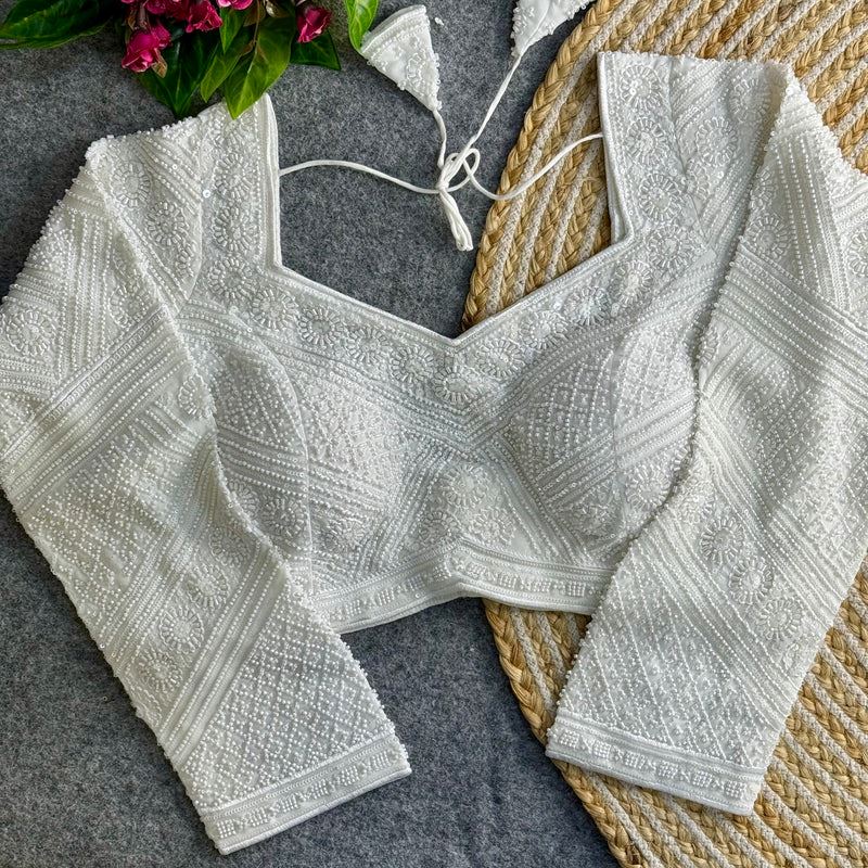 White  Georgette Blouse with Heavy Sequin & Zardosi Work