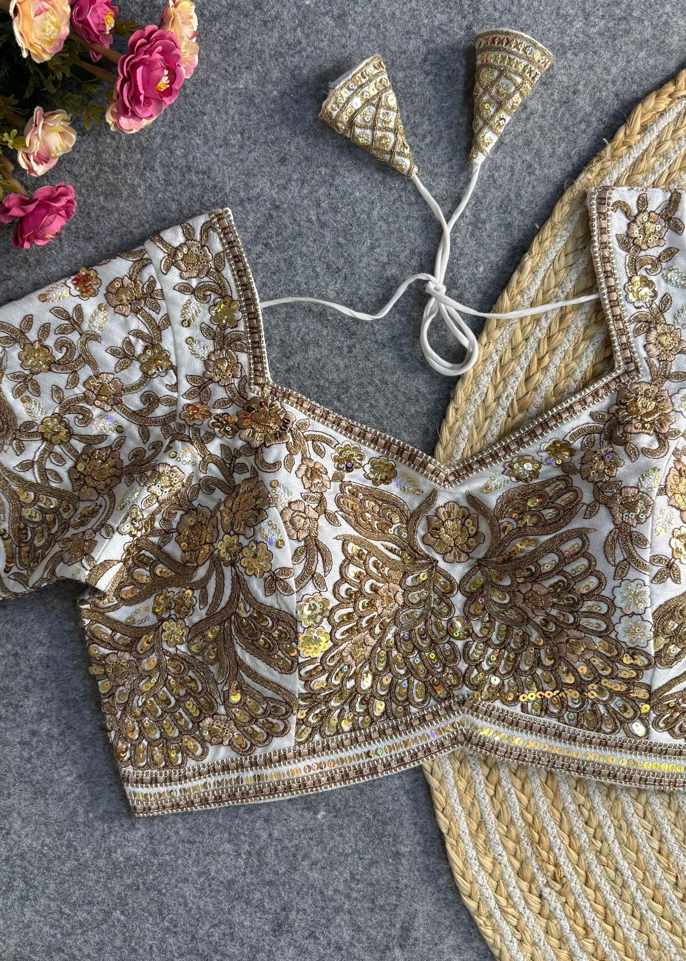 White Heavy Codding  & Sequin Bridal Blouse