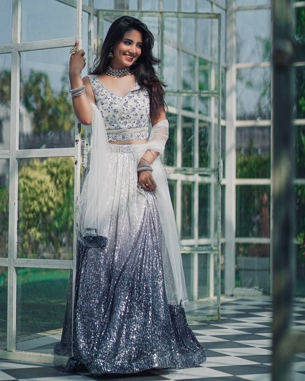 Whiteblue Lehenga Choli With Shaded Georgette